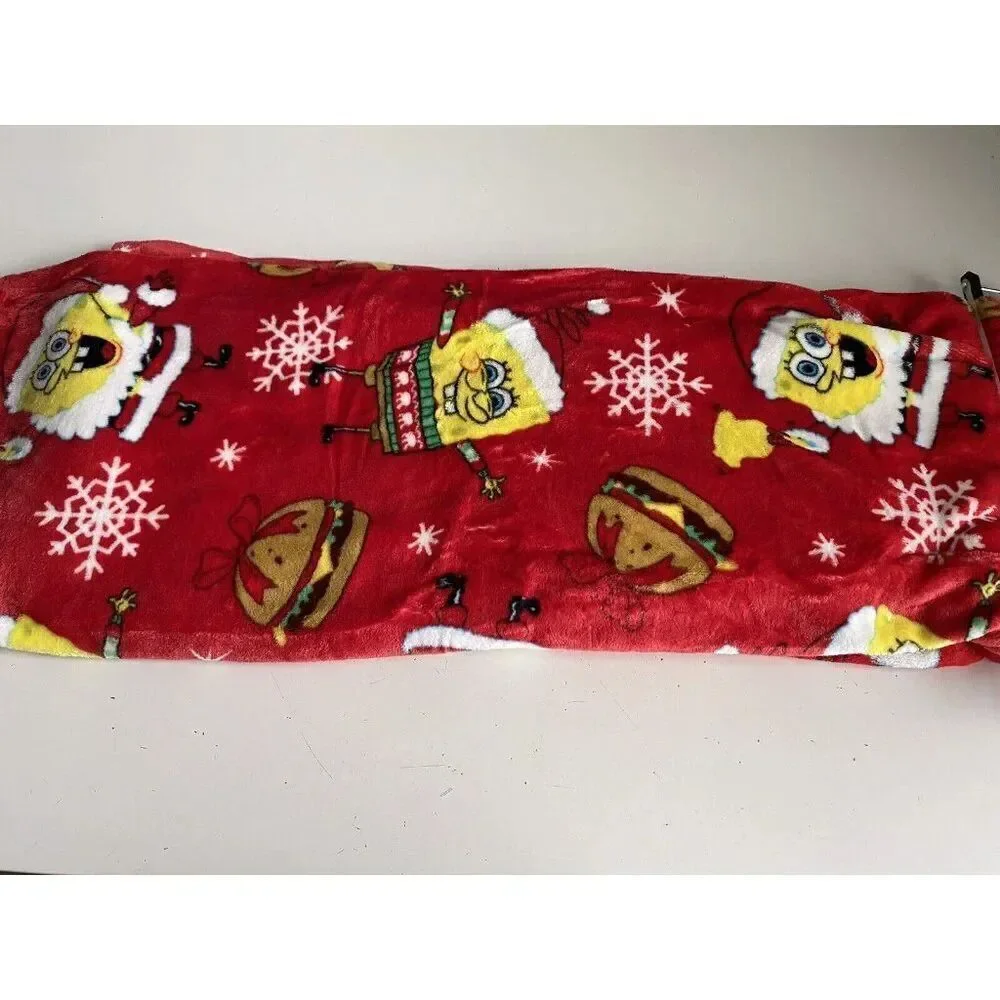 SpongeBob SquarePants In Santa Suit Christmas Blanket Throw Crabby Patty 50 X 70